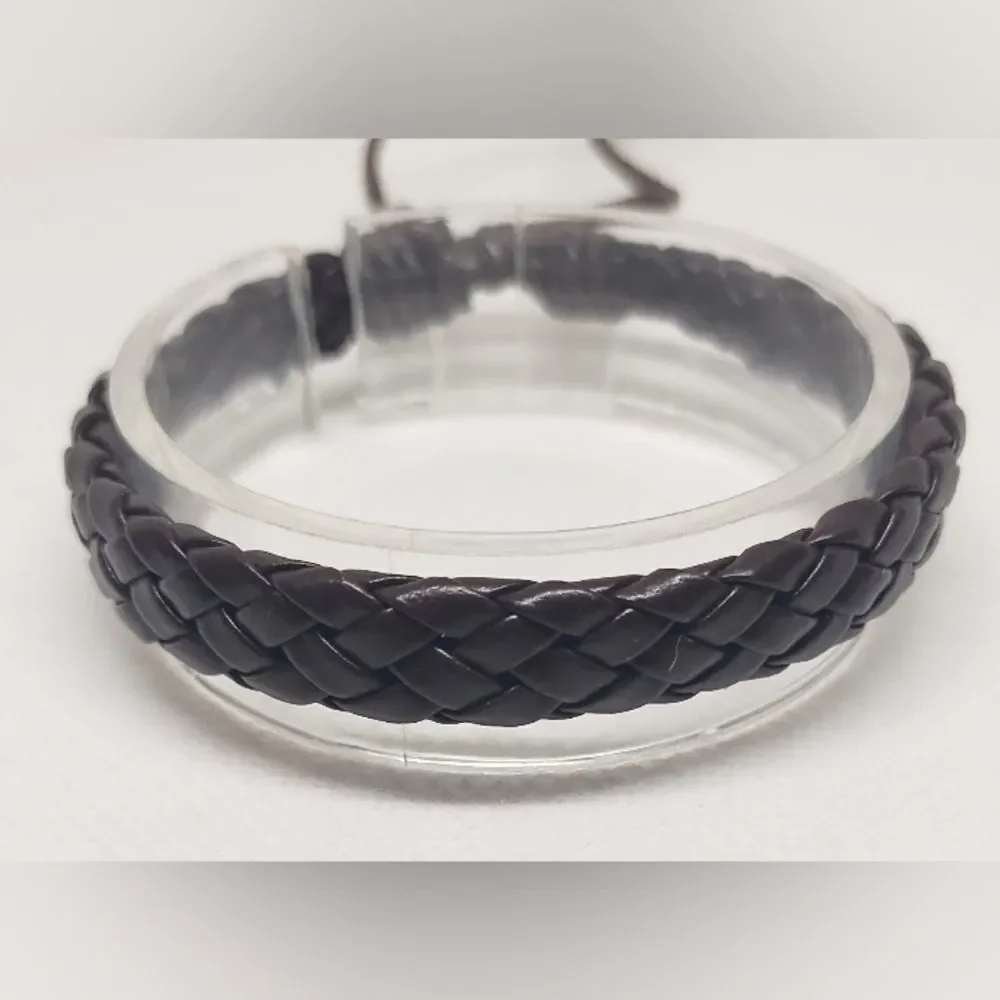 Men's bracelet‎ leather braided black new e69